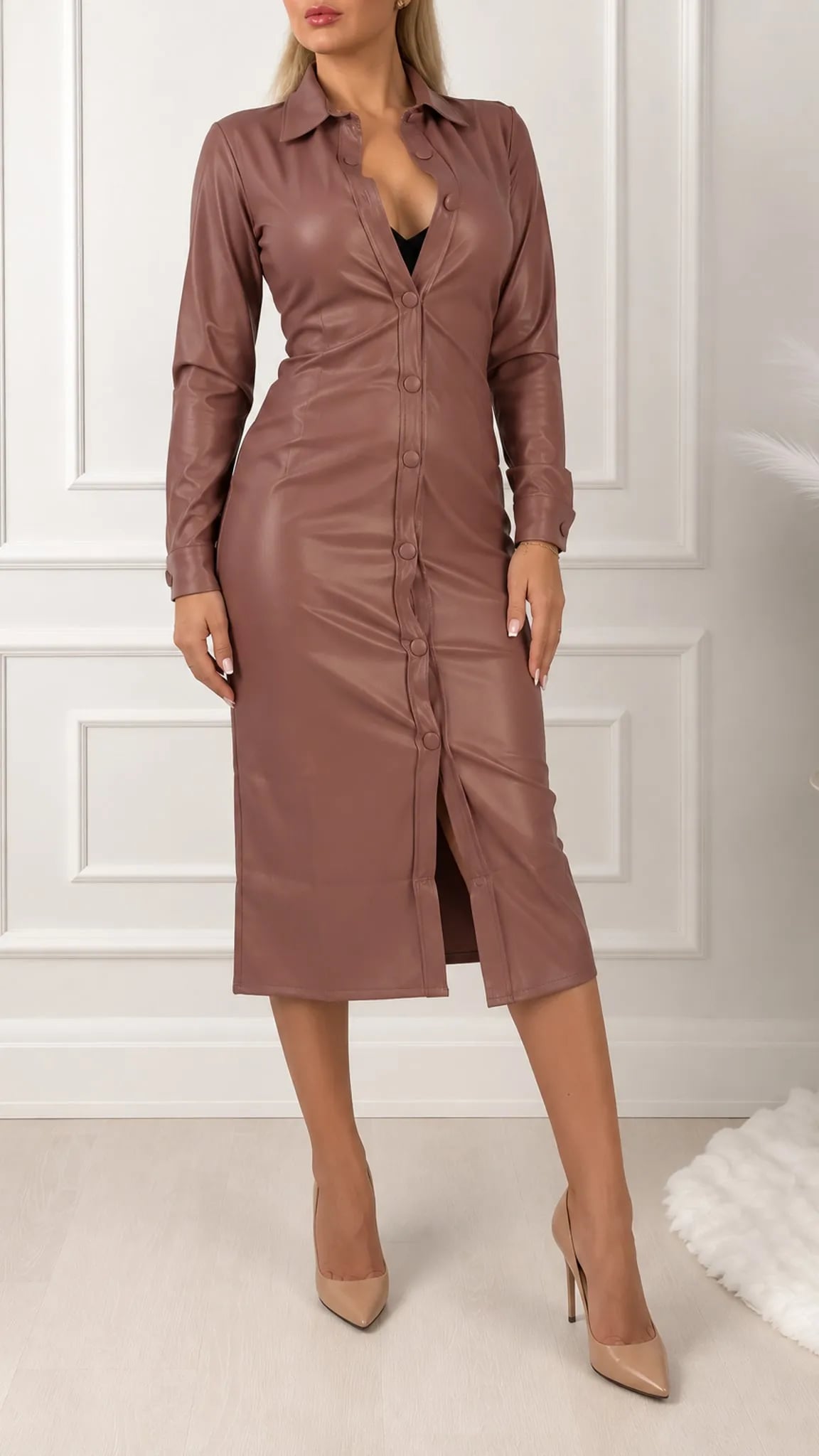 Brūna eleganta formāla kleita ar pogām sievietēm
